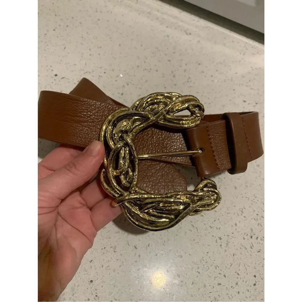 B-Low the Belt Brown Leather Squiggle-Buckle Belt
